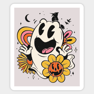 Retro Halloween Ghost Cartoon Sticker